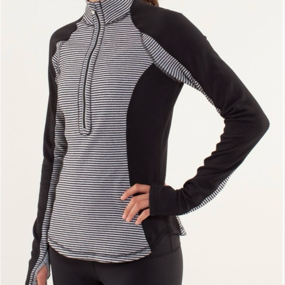 Lululemon Athletica Black and White Striped Quarter-Zip Top